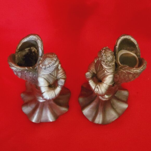 Vintage Metal Pewter Praying Angel Candle Stick Holder Set of 2 - Picture 4 of 14